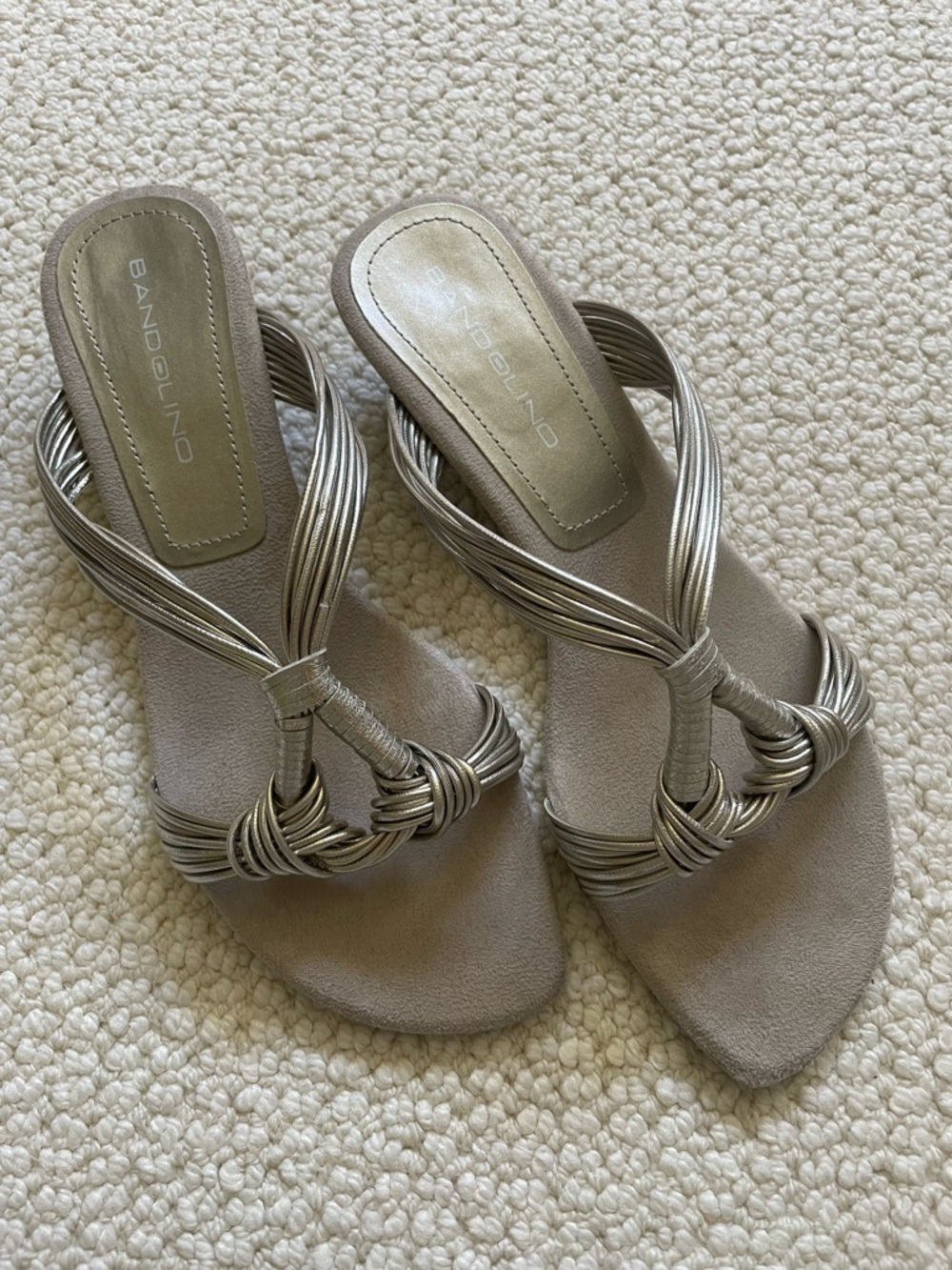 Bandolino Metallic Strappy Sandals | Kitten Heel Knotted Vintage Style
